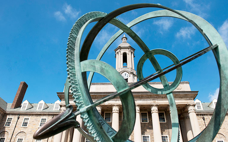 Old Main as viewed through the Armillary Sphere